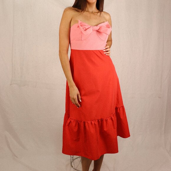 Special Multicolored Bowknot Off-the-Shoulder Midi Dress - Picture 2 of 3